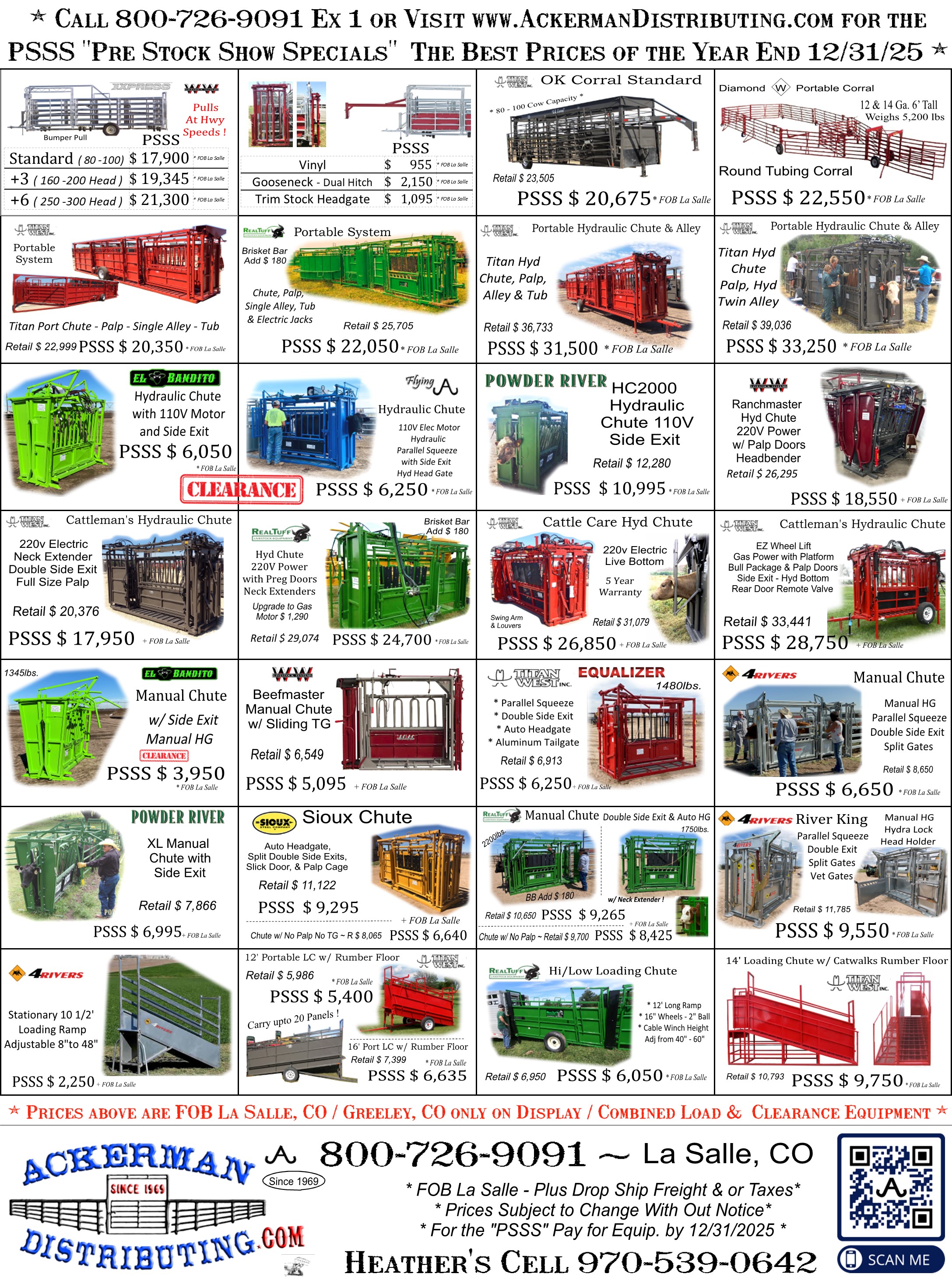 "PSSS" Pre Stock Show Specials the best Specials of the Year are here!  www.AckermanDistributing.com 800-726-9091 almost everything is on Sale. Order now for 2025 and pickup the Display Equipment at the Colorado Farm Show or for Feb/March delivery - LOCAL